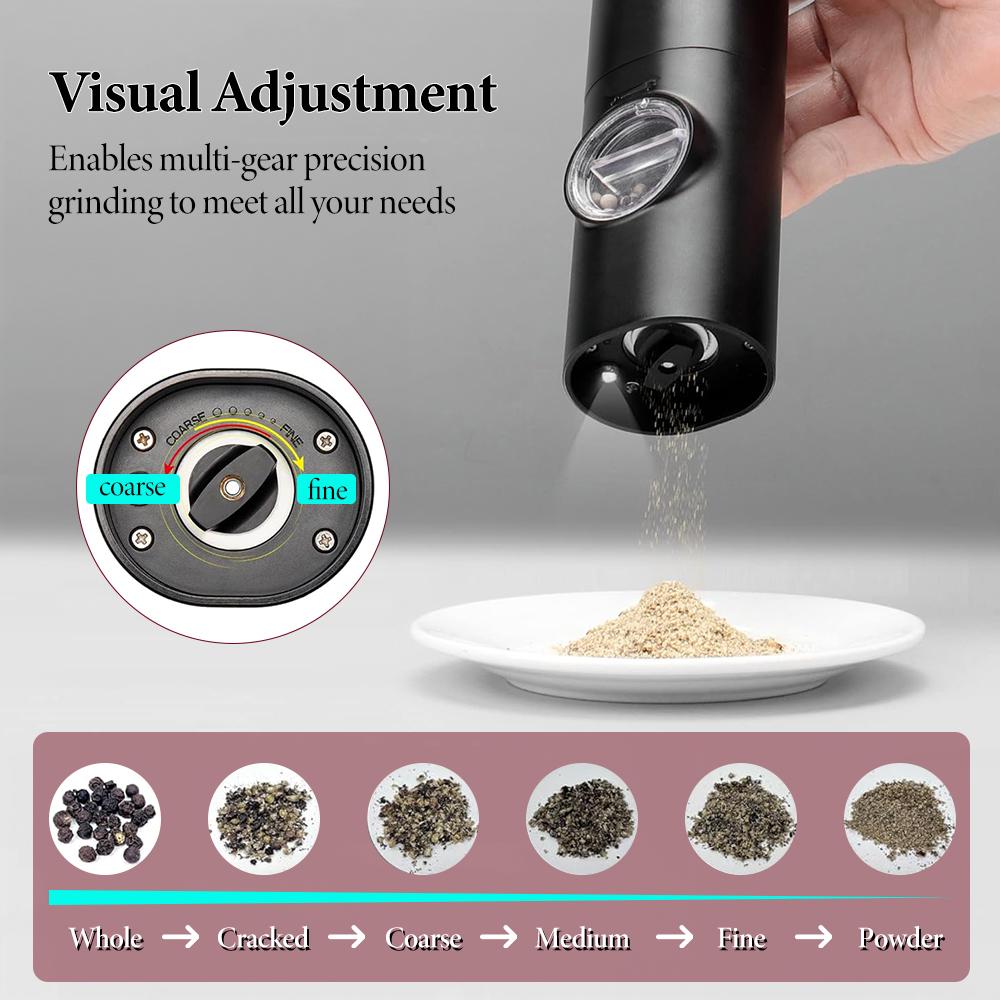 Battery Powered Electric Pepper Grinder Salt Mill - Automatic Spice Grinder,  LED Light, One-Hand Operation, For Kitchen BBQ