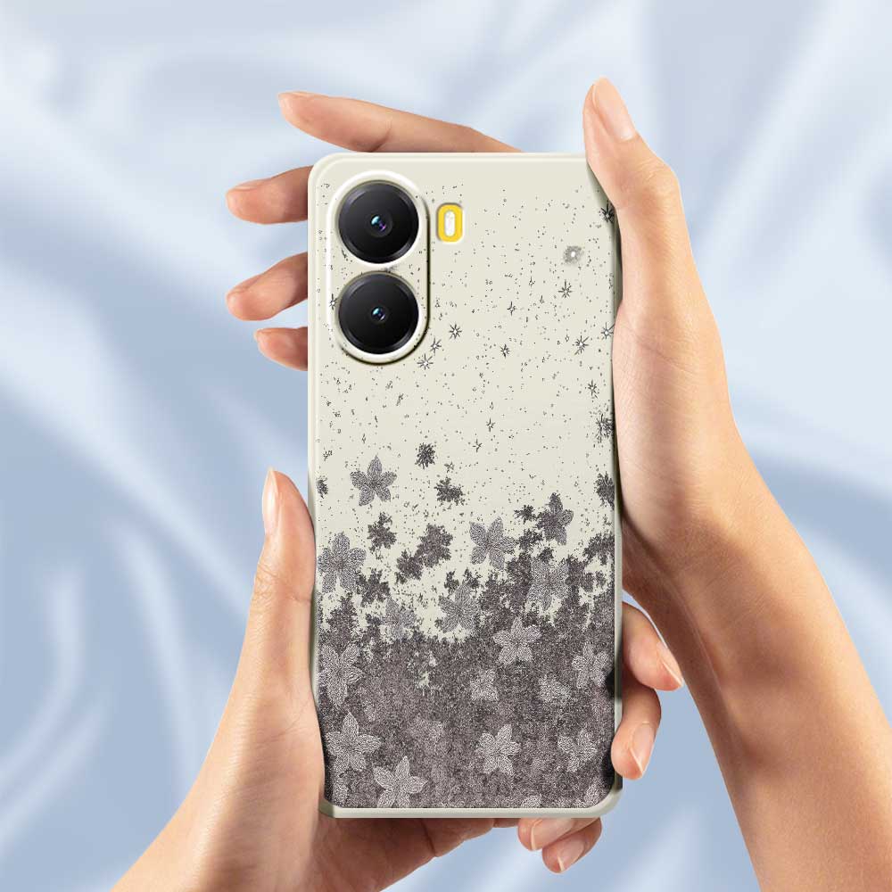 For Xiaomi Redmi Turbo 4 5G/Poco X7 Pro 5G Case Grey Flowers Pattern Printing Straight Edge TPU Phone Back Cover