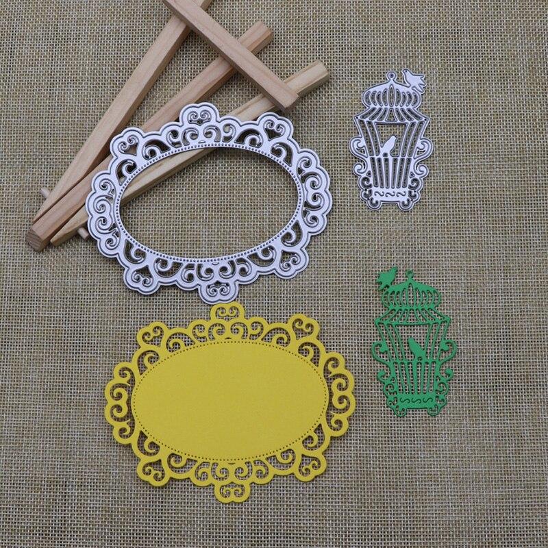 New Lace Oval Mirror Bird Cage DIY Scrapbooking Craft Embossing Die Cut Making Stencil Template