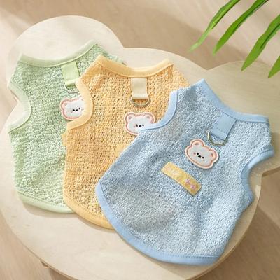 Pet Spring/Summer Cute INS Hollow Breathable Bear Patch Traction Tank Top Dog Teddy Pet Cat Clothing Cooling Vest for Dog