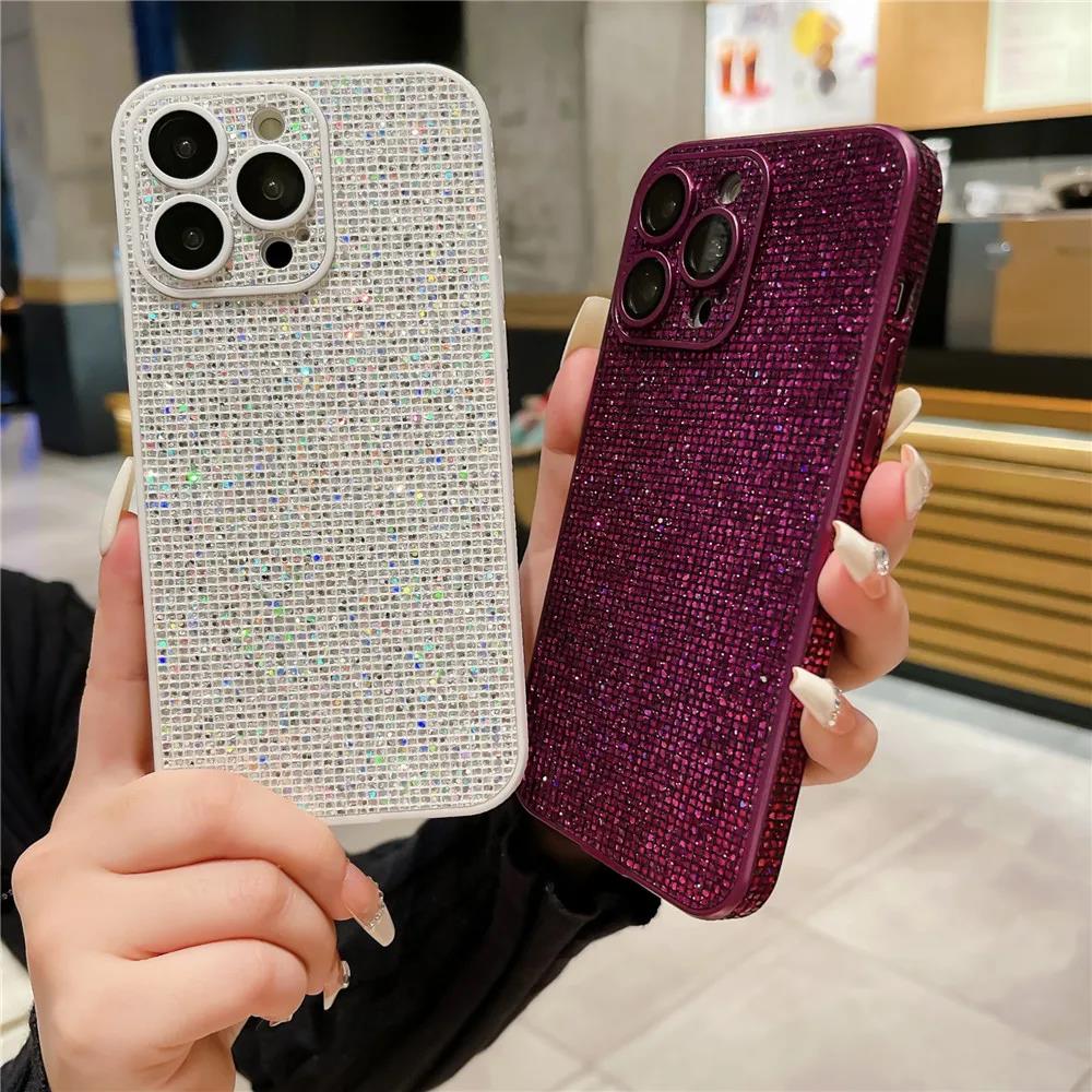 Hight End Black Bling Glitter Noble Case For For Iphone 1 14 13 12 Pro Max 11 Lens Film Protection Soft TPU Shockproof Cover
