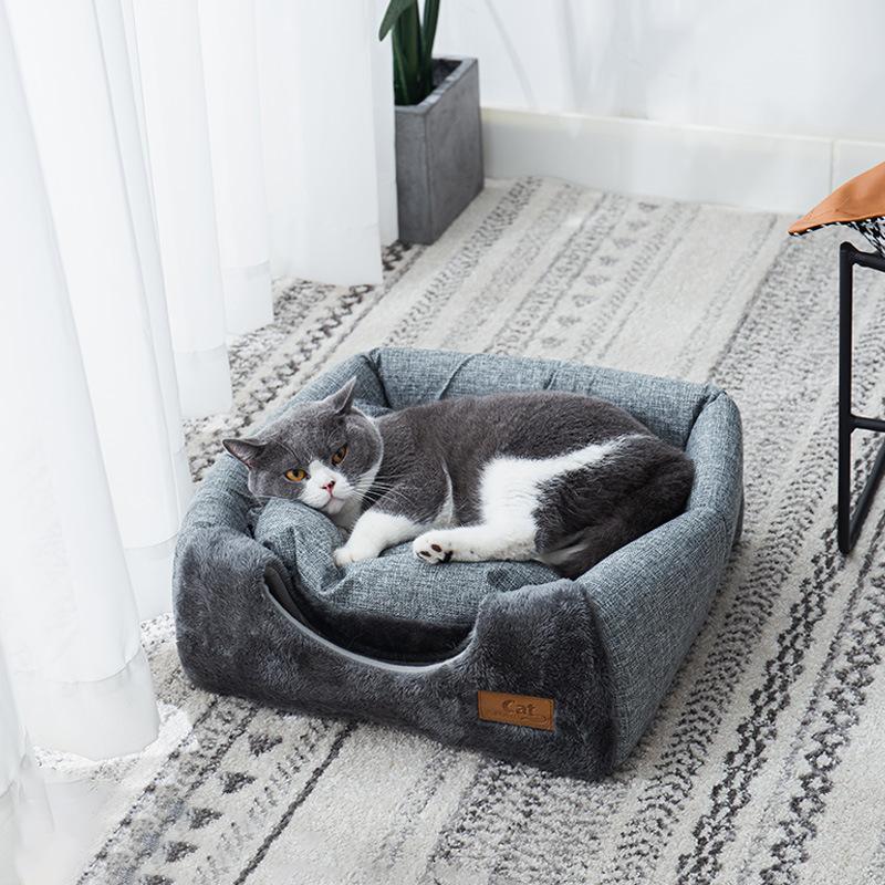 Winter Warm Enclosed Cat House Thickened Triangular Pet Bed Cozy Deep Sleep