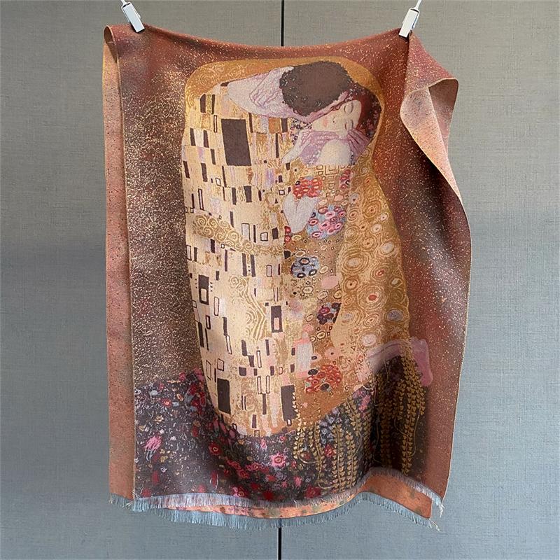 70*185cm Luxury Scarf Women Winter Warm Soft Shawls Faux Cashmere Painting Designer Thick Floral Wrap Poncho Pashmina Blanket