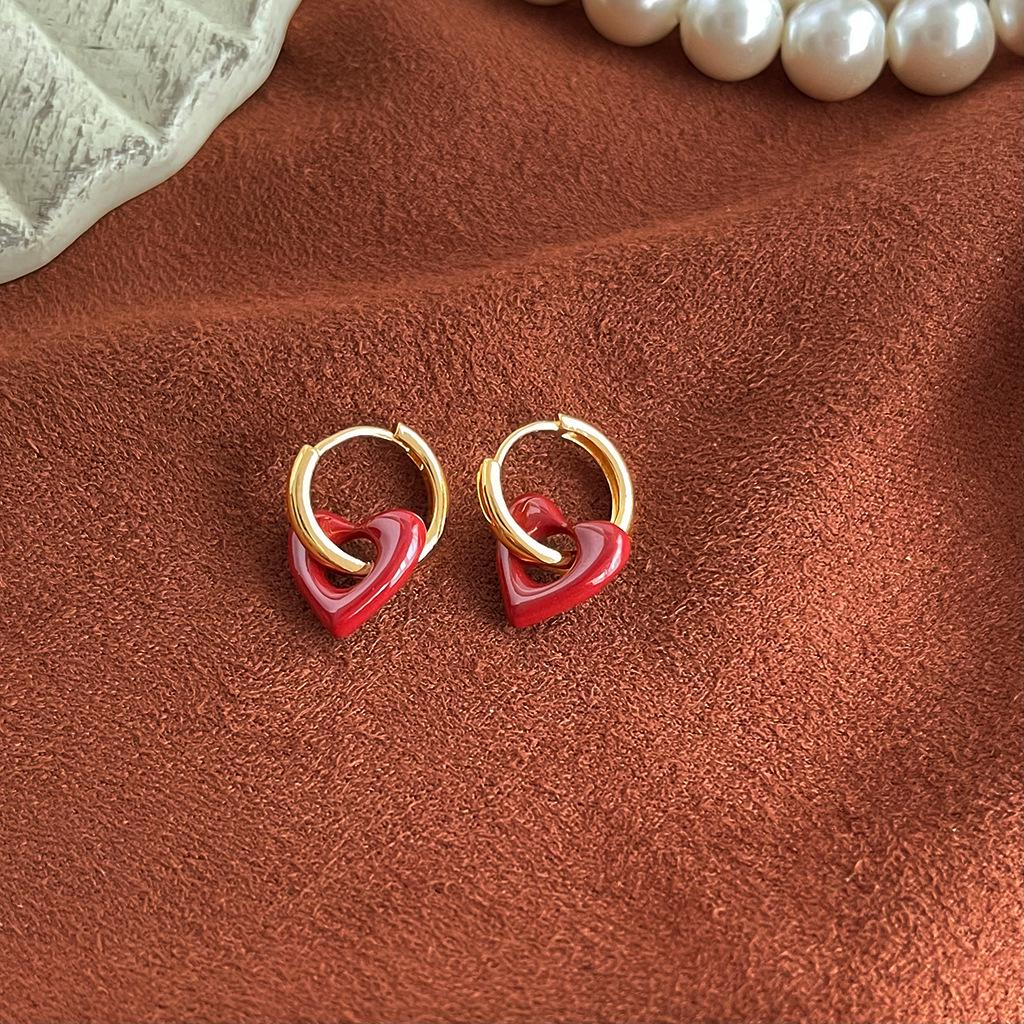 

Гонконгські сережки-краплі з бургундського масла та перлів - Ретро французький стиль Хепберн