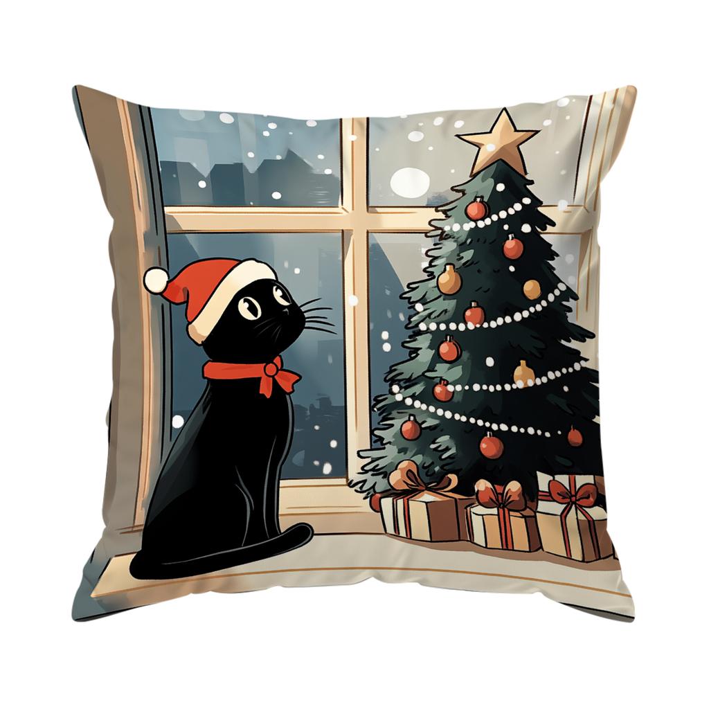 Christmas Cat Pillowcase Bedroom Sofa Cushion Cover 100% Polyester Living Room Soft Cushion Pillowcase Home Decor