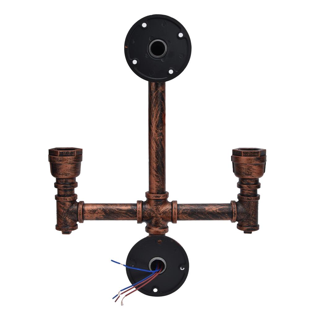 Iron Wall Lamp Double Head Water Pipe Lamp Steampunk Wall Lamp with E27 Socket for Industrial