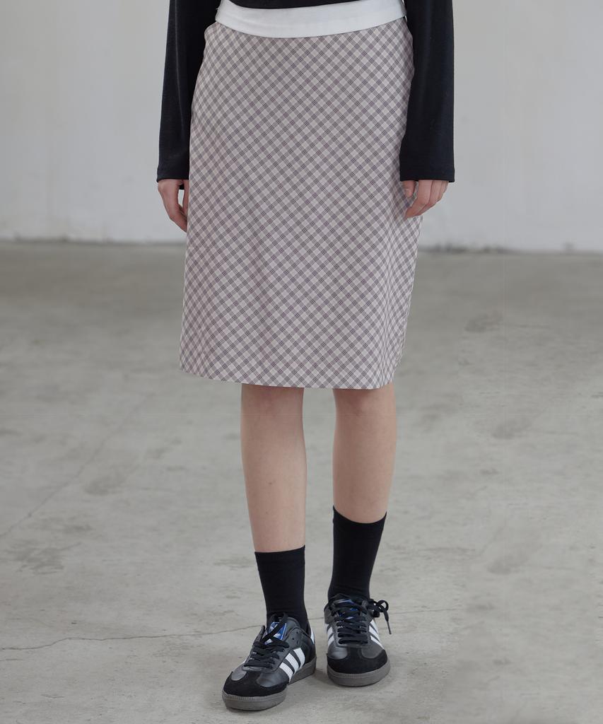 Letter From Moon Bana Lace Check Midi Skirt (Brown)