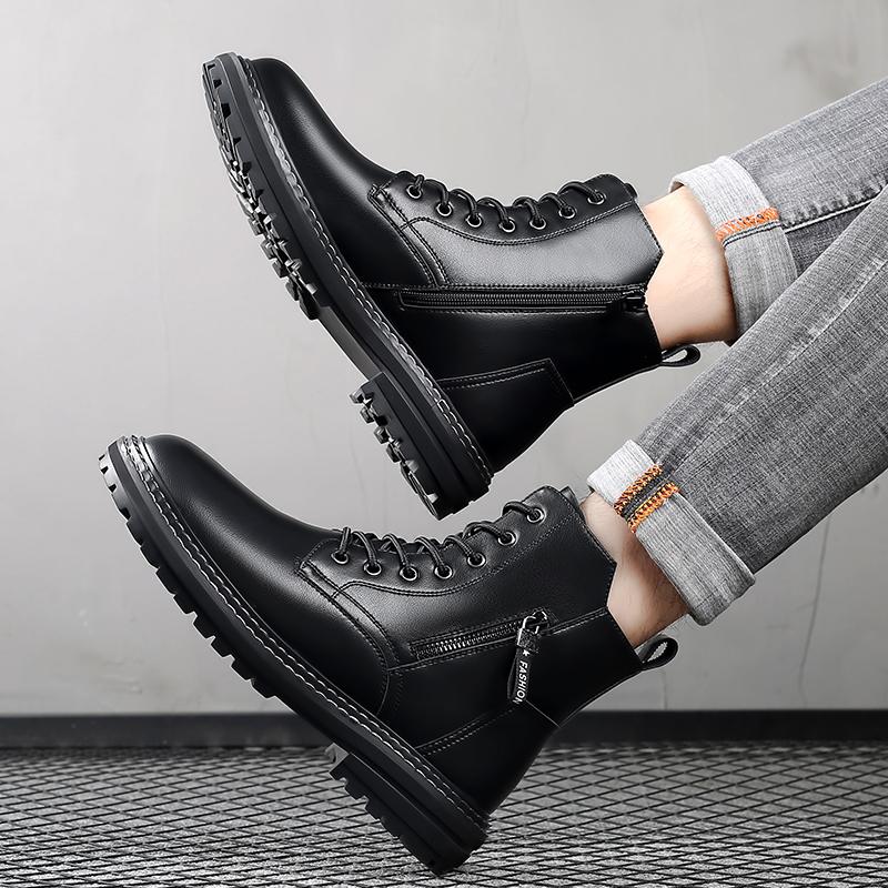 Mode Herbst- und Winter Herren High-Top Lederschuhe Bequem und warm Täglich Büro-Outdoor Freizeit Walking Trendige Herrenstiefel