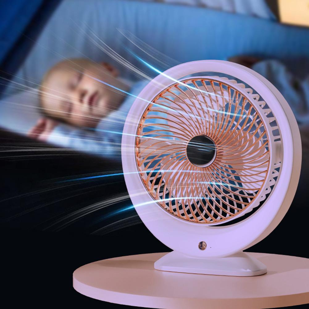 Air Circulator Fan USB Rechargeable Low Noise Small Cooling Fan with Colorful Light 3 Speeds 1200mAh for Living Room Dorm Office