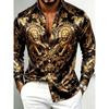 New Crown Lion Baroque Floral 3D Printed Long Sleeved Shirt with a Smooth Drape and Satin Lapel for Men