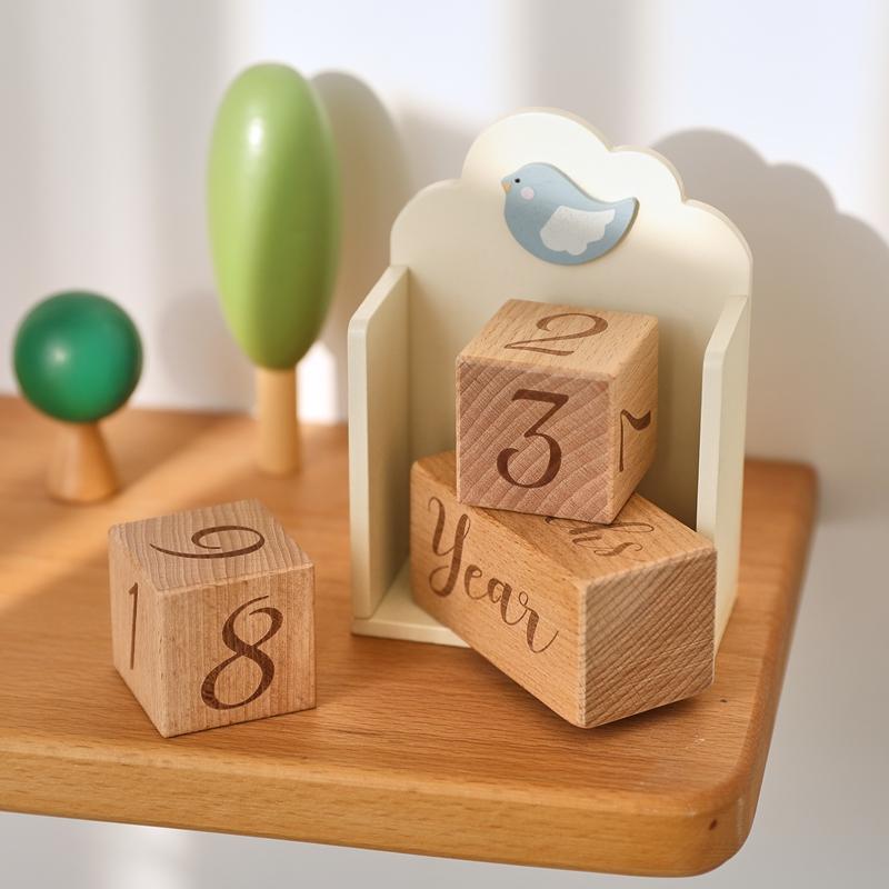 Baby Wood Milestone Photography Accessory Toy Cartoon Bird Time Recorder Box Baby Room Decoration Baby Anniversary Baby Gifts