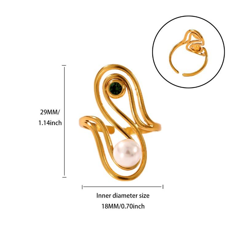 

Light luxury geometric zircon special-shaped line open ring gold-plated stainless steel exaggerated pearl ring