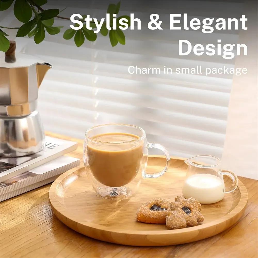 250ml Double-layer Transparent Glass Coffee Cup with Handle Double-layer Heat Insulation High Temperature Juice Milk Cup