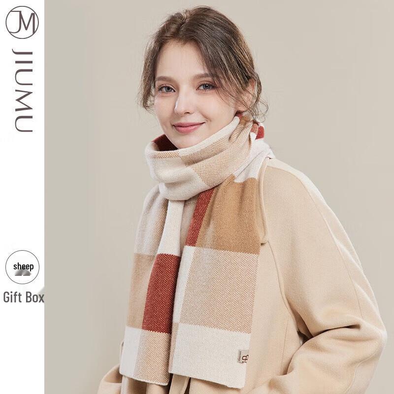 JIUMU Women's Retro Plaid Wool Blend Shawl Scarf
