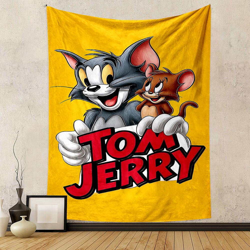 Tom and Jerry Cartoon Design Patterned Tapestry Home Decor, Suitable for Bedroom and Living Room, Gift
