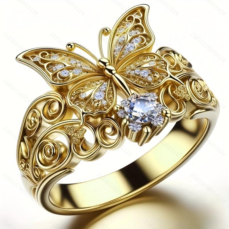 Creative Elegant Butterfly Hollow Inlay Zircon Ring For Women Birthday Accessories Festival Gift Birthday Anniversary Jewelry