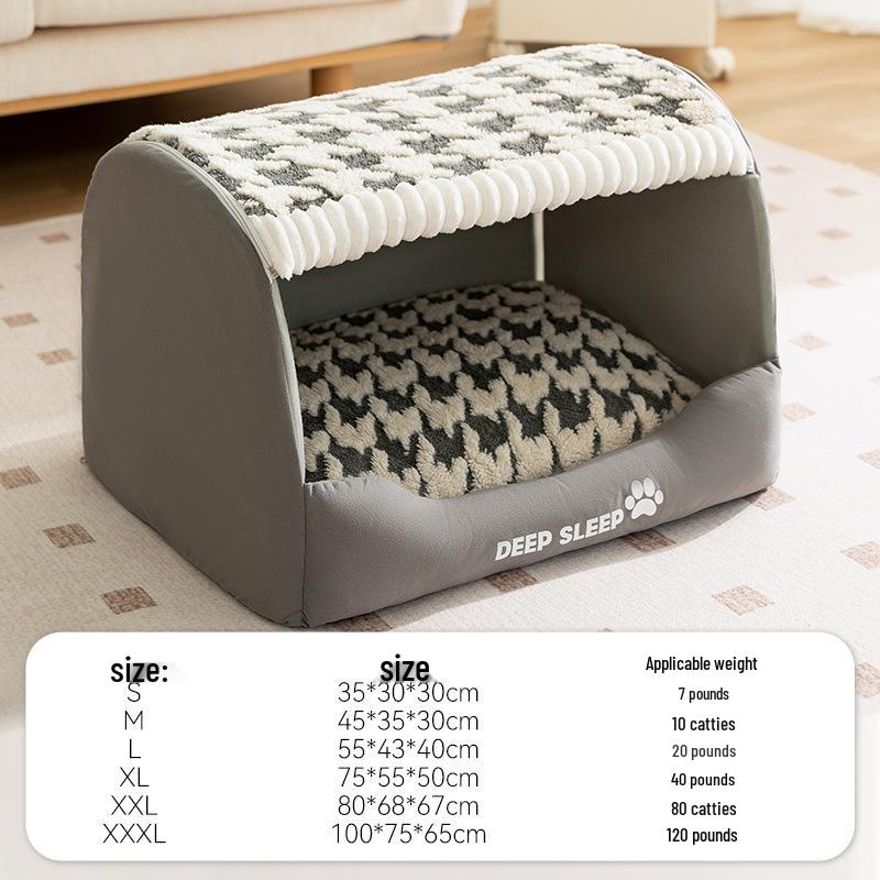 Houndstooth Dog Bed for Large Dogs & Cats - Autumn/Winter Deep Sleep Bed