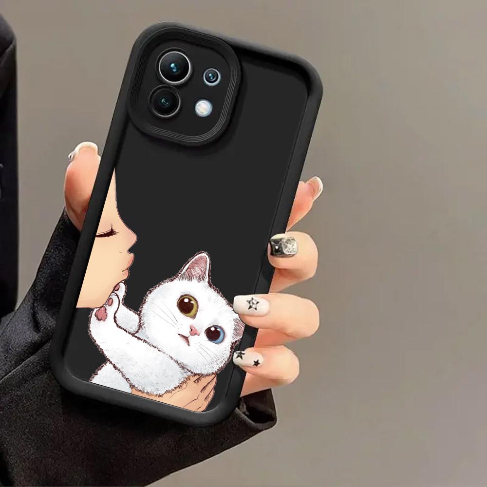 Phone Case For Xiaomi 14T 14 13T Pro 12 13 11 Lite POCO F3 F5 X3 X5 X6 M5s M6 Pro Soft Cover Cute Lovely Cat Kiss Refuse to kiss