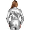 Womens Metallic Shiny Cropped Jacket Lapel Long Sleeve Front Zipper Biker Jacket