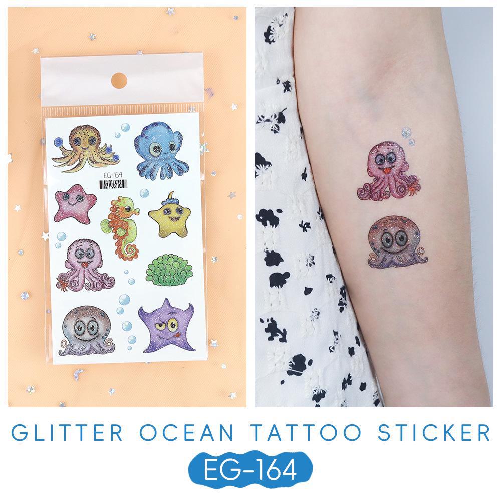 2023 Ruikalong Vandeniui atsparūs blizgantys jūrų gyvūnų animacinių filmukų tatuiruočių lipdukai vaikams
