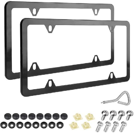 AICEL 2 Pcs Stainless Steel License Plate Frames, 4 Holes Car Licenses Plate Covers Holders, Heavy Duty Rustproof Front Rear Auto Tag Cover,