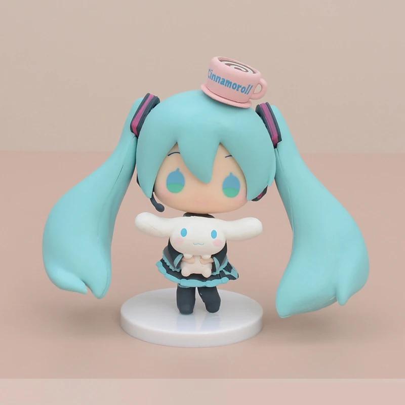 10CM Anime Hatsune Miku X Cinnamoroll Figure Q version Peripheral Collectible Models Decorative Decorations Children Kawaii Gift