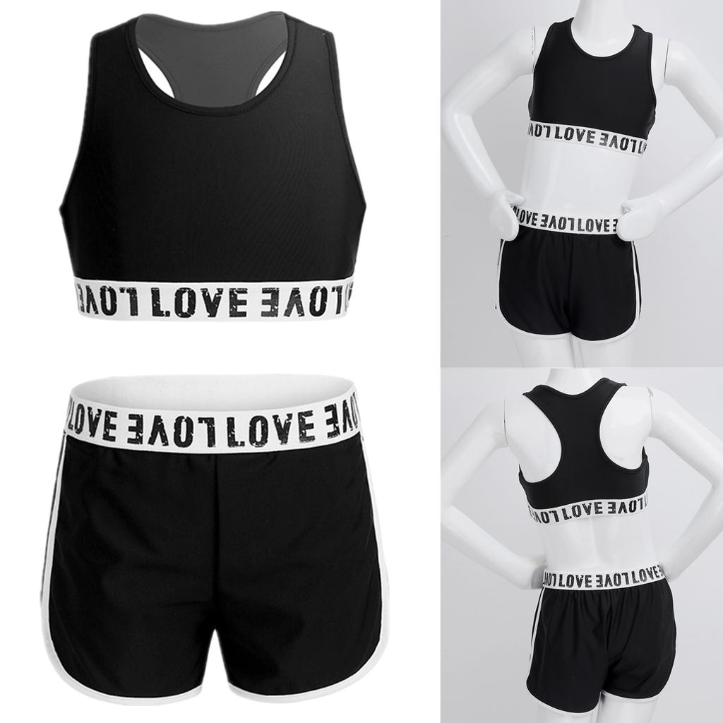 YONGHS Kids Girls Two Piece Sports Outfits Striped Sleeveless Crop Bra Top with Shorts Gymnastic Active Workout Costume YONGHS Kids Girls Two Piece Sports Outfits Striped Sleeveless Crop Bra Top with Shorts Gymnastic Active Workout Costume