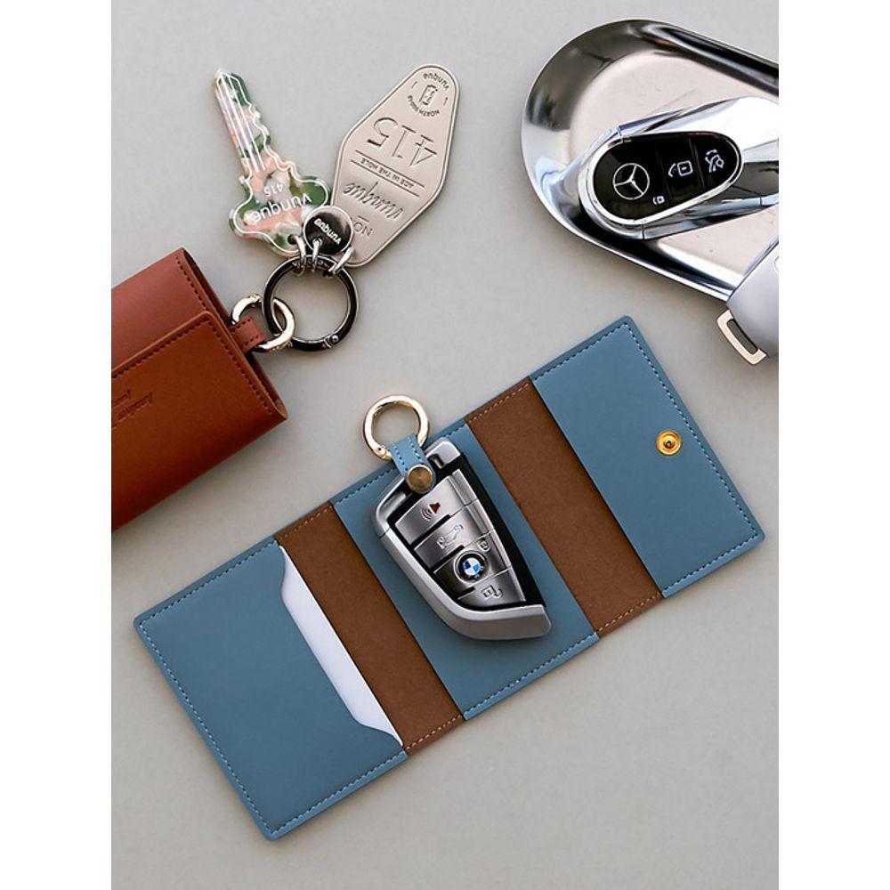 FUNNYMADE Custom Leather Card Holder Car Key Case Smart Key Cover Holder