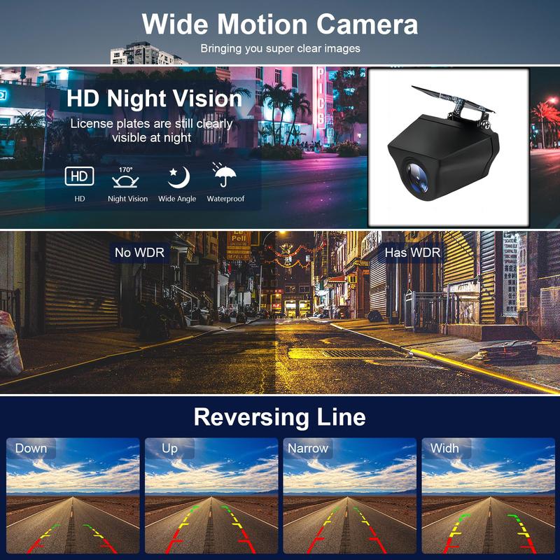Aprilboy 12'' 4K Carplay&Android Auto Car DVR Dash Cam View Mirror Camera for Video Recorder Rearview Dash Cam 1080P Rear Camera