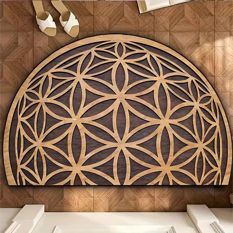 Tapis Galet Semi-rond Dégradé, Paillasson Semicirculaire Antidérapant, Impression Pierre Texturée, Tapis de Sol Absorbant pour Entrée 40x60cm-Felt