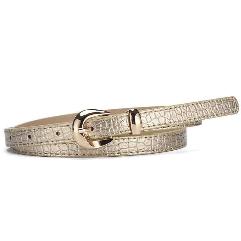 Trendy Light Gold-Buckle Crocodile-Patterned Retro Embossed Buckle Belt Fashionable Unique Artistic and Versatile Women’s Belt