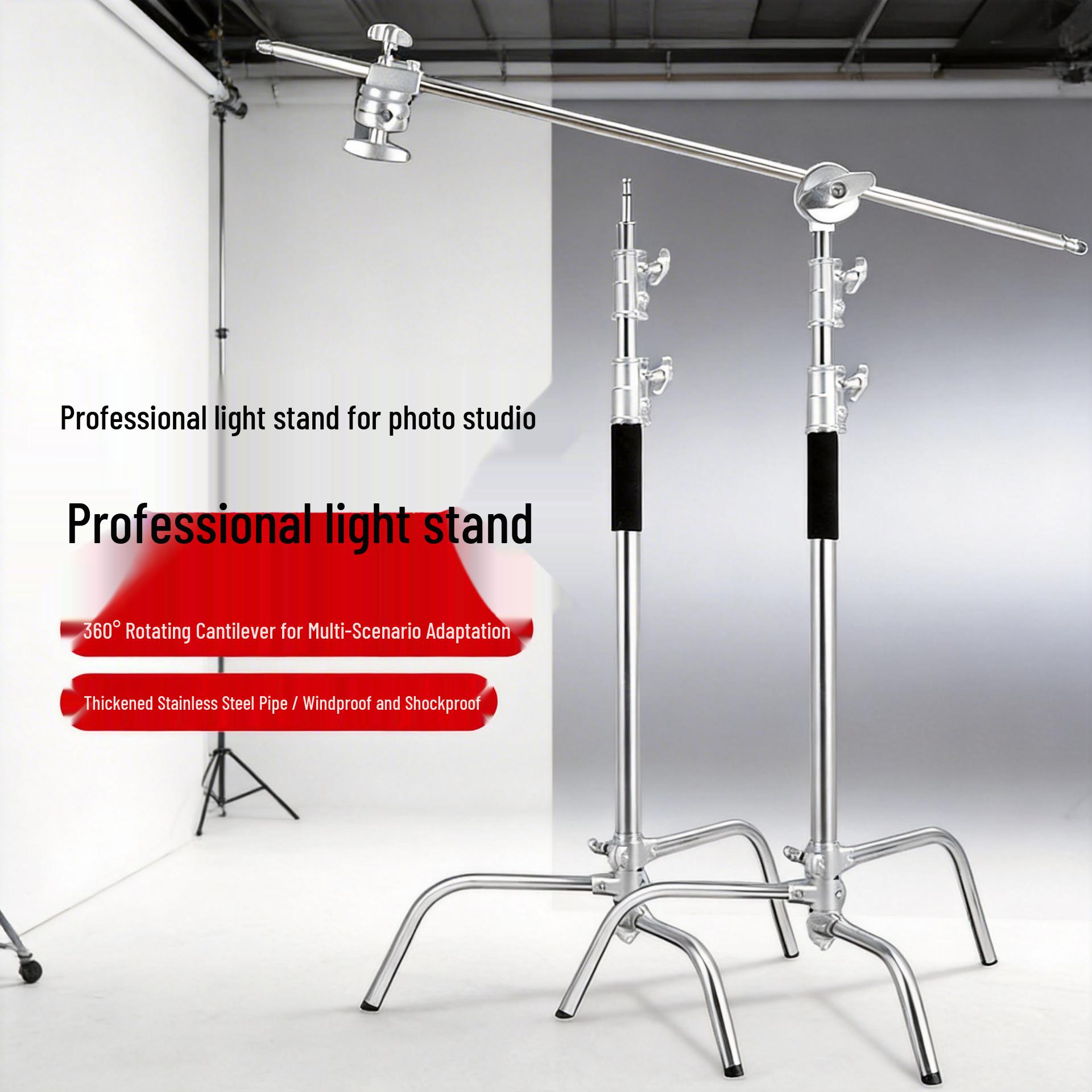 3.3m Heavy Duty Stainless Steel Multi-functional C-Stand with Magic Leg Boom Arm for Studio Lighting Live Stand (2.8m Stainless Steel Light Stand)