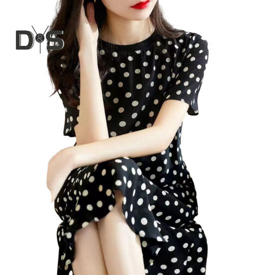 

Женская ночная рубашка свободного покроя с цветочным принтом, круглым вырезом, плиссированная, с короткими рукавами, длиной до колена, домашняя одежда, повседневное платье миди, женская ночная рубашка, платье миди чёрный