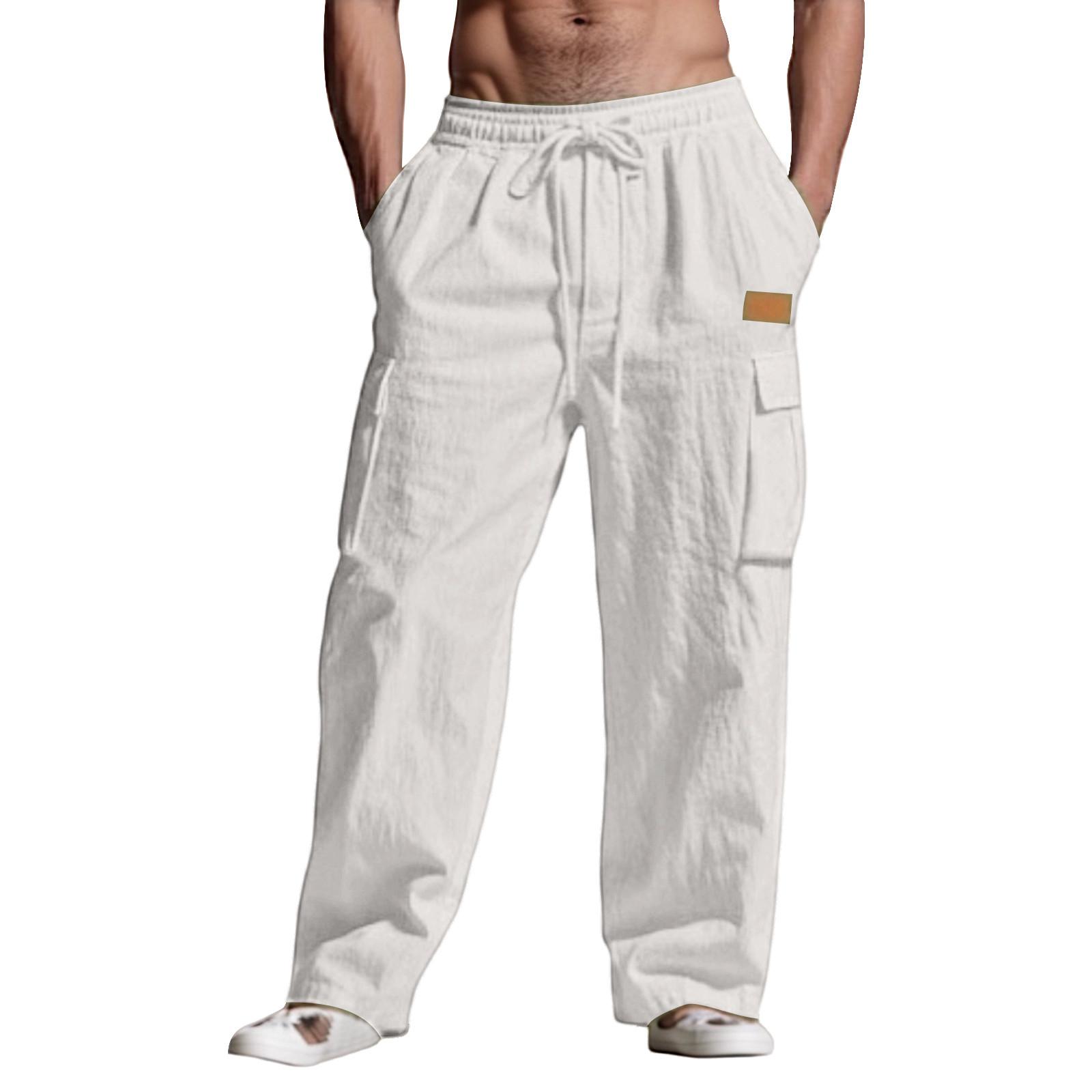 

Мужские брюки, пляжные брюки, однотонные, удобные, дышащие, повседневные, для отдыха XL белый