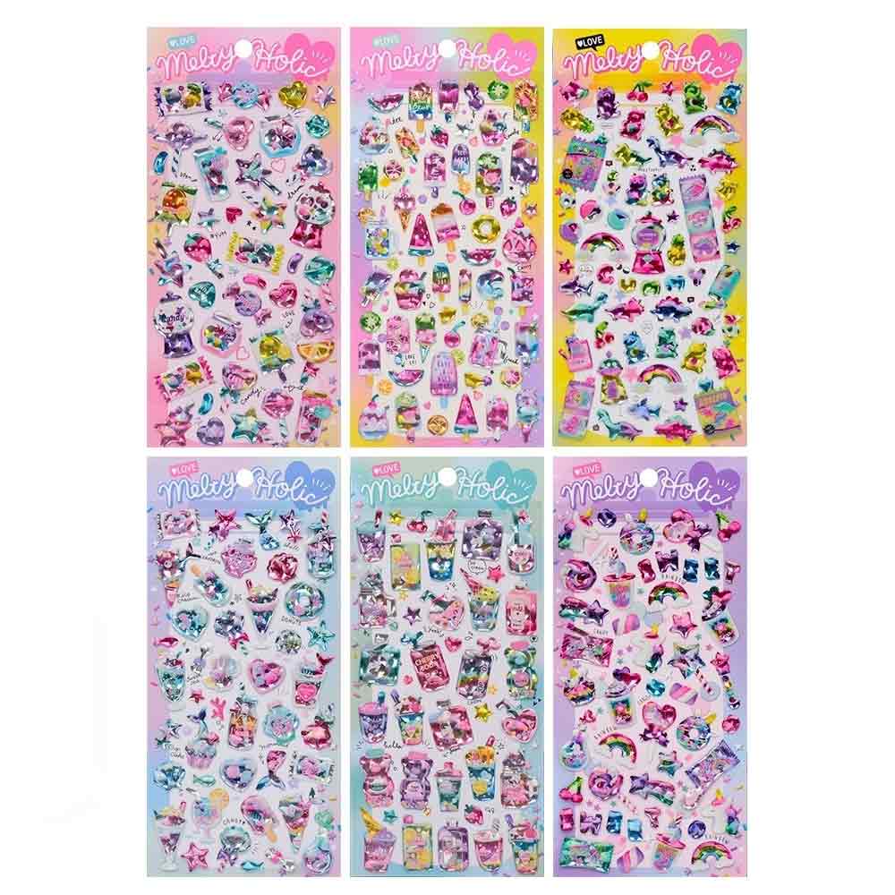 3D Crystal Candy Animal Shaped Decor Stickers  Dessert Theme for DIY Scrapbooking Journaling 1PC/6PCS School Stationery Supplies