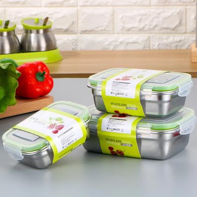 304 Stainless Steel Fresh-keeping Box Sealed Leak Proof Lunch Box Fruit Box with Lid Dumpling Container Refrigerated Storage Box