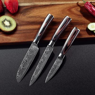 Kitchen Fruit Knife Set 3pcs Damascus Steel Pattern  Knives Sets Cleaver Paring Santoku Slicing Utility Knife