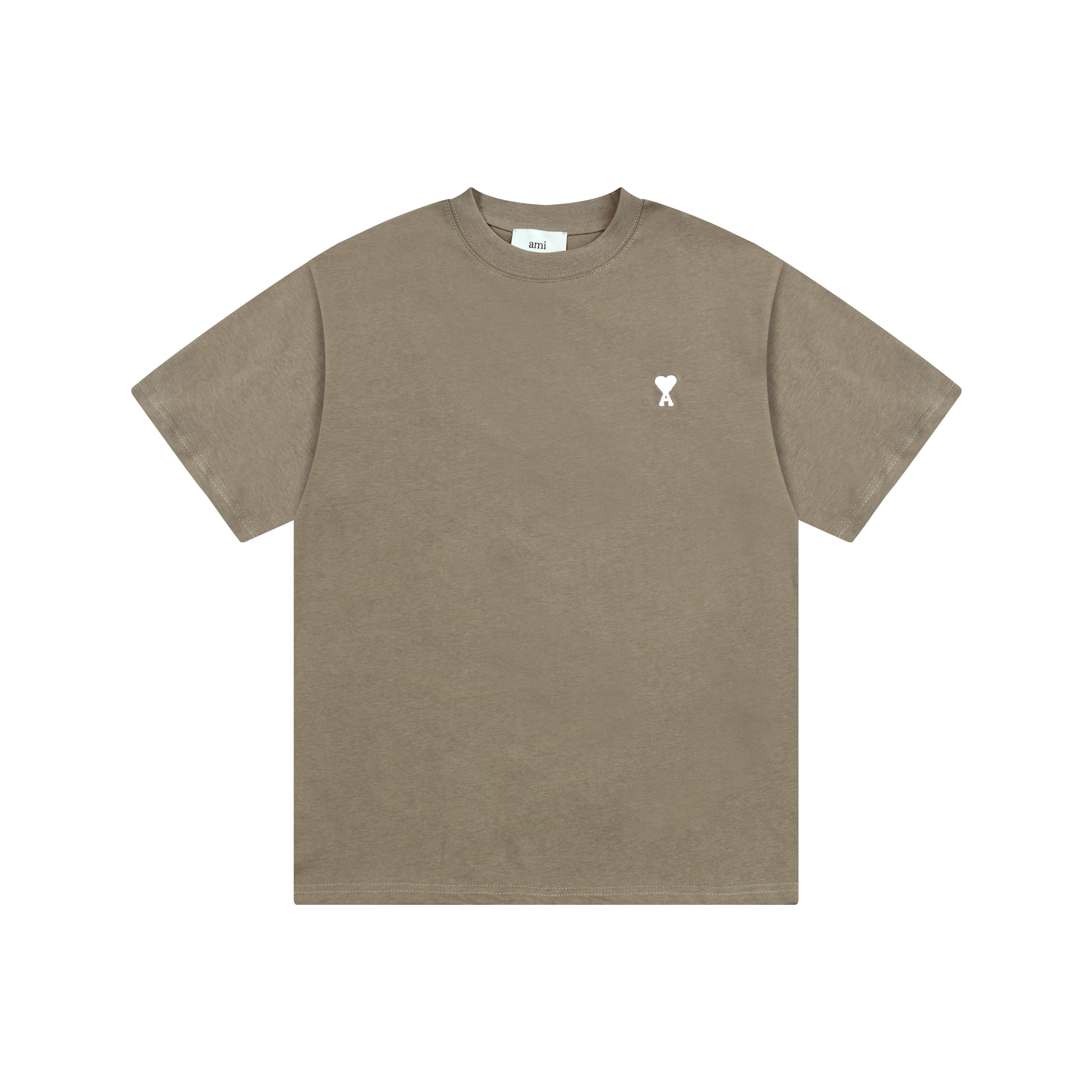 AMI 2025 Zomer Nieuw Liefde Geborduurd Logo Koppel Katoen Korte Mouw Ronde Hals T-shirt L