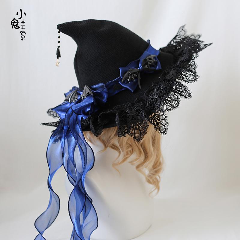Demon Bow Tweed Lace Halloween Witch Hat Sweet and Cute Witch Hat for Women Original Lolita Witch Hats