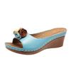 Flower color matching thick-soled one-word slippers women's outer wear wedge heel light solid color cool slippers