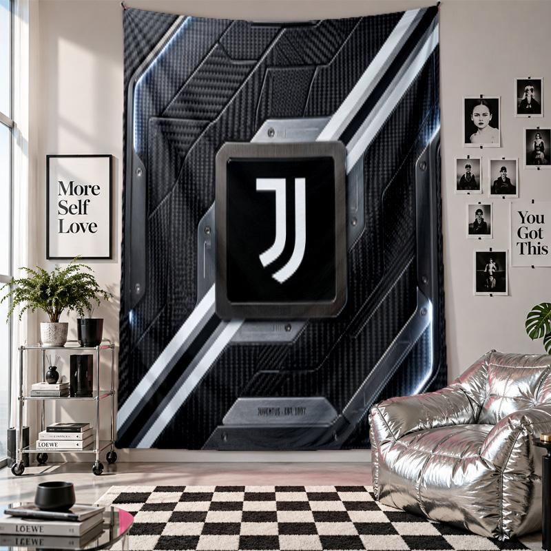 Arazzo da Parete FC Juventus Decorazione per la Casa Tessuto da Appendere a Parete per Camera da Letto Soggiorno Sfondo