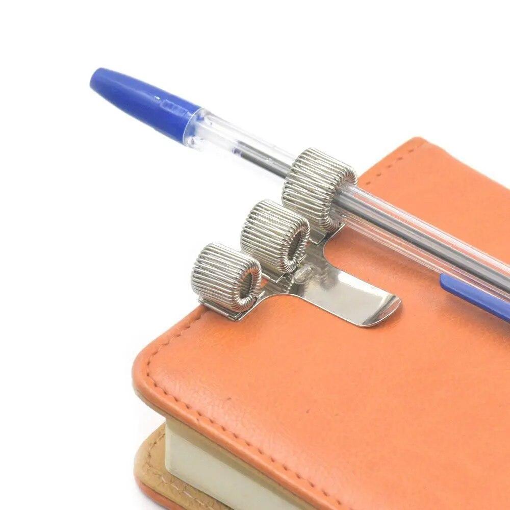 Adjustable Portable Convenient Office Supplies Metal Pen Clips Spring Pen Holder Elastic Loop Notebook