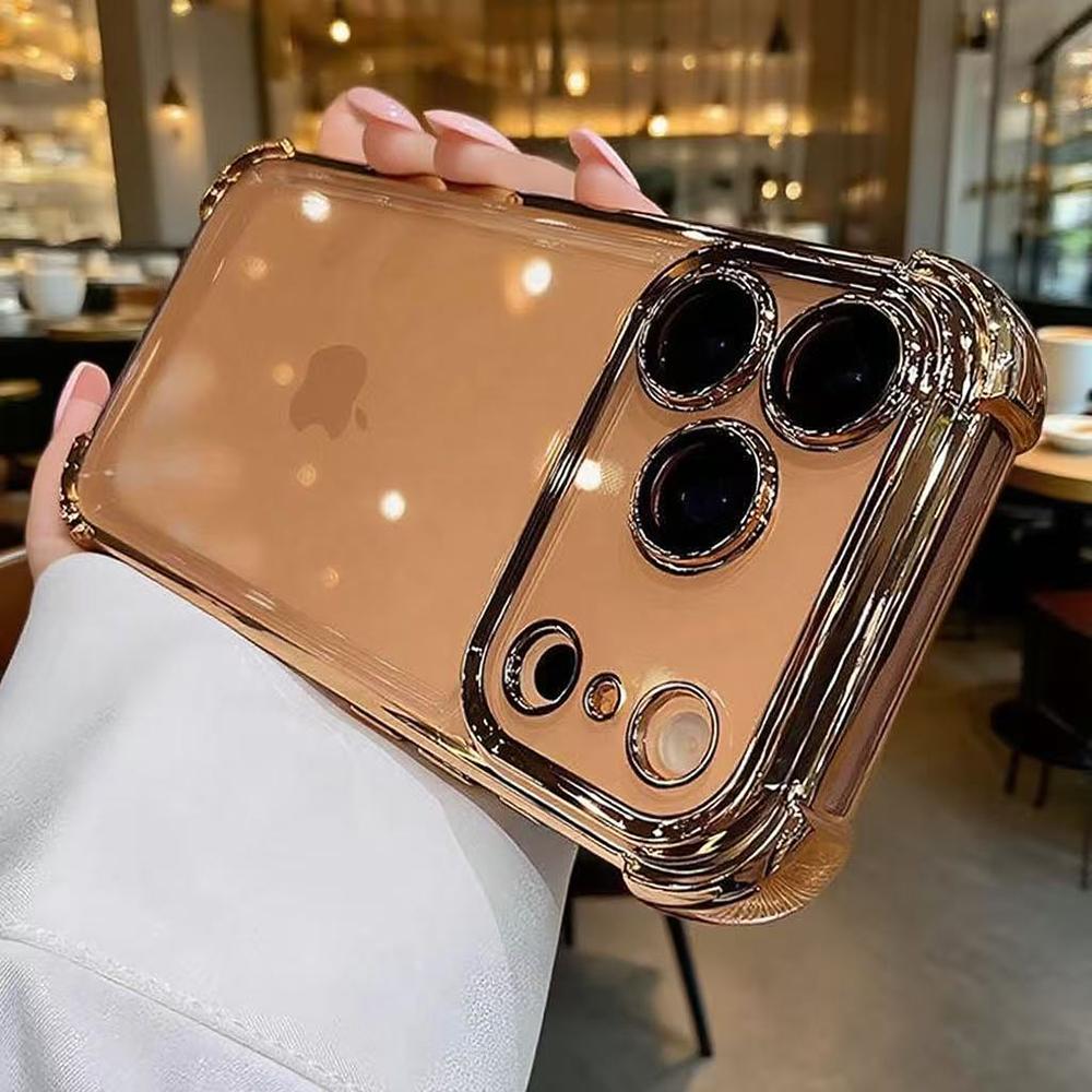 Shockproof Silicone Soft Case For iPhone 17 Air 16 15 14 13 Pro Max Plus Plating Glitter Luxury Cover Clear Shell Orange 17Pro