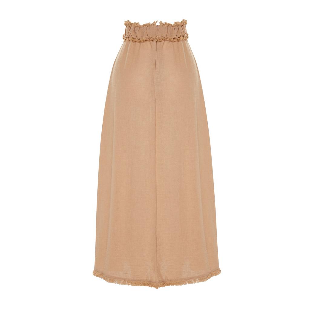 X Kevser Sarolu Beige Taillenquasten-detaillierter gewebter Rock Tclss23ee00000