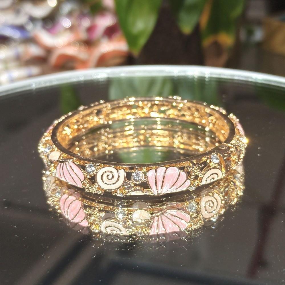 Metal Vintage Cloisonne Bangle Shell Women's Hand Bracelet Starfish Shell Bangle Gold Jewelry