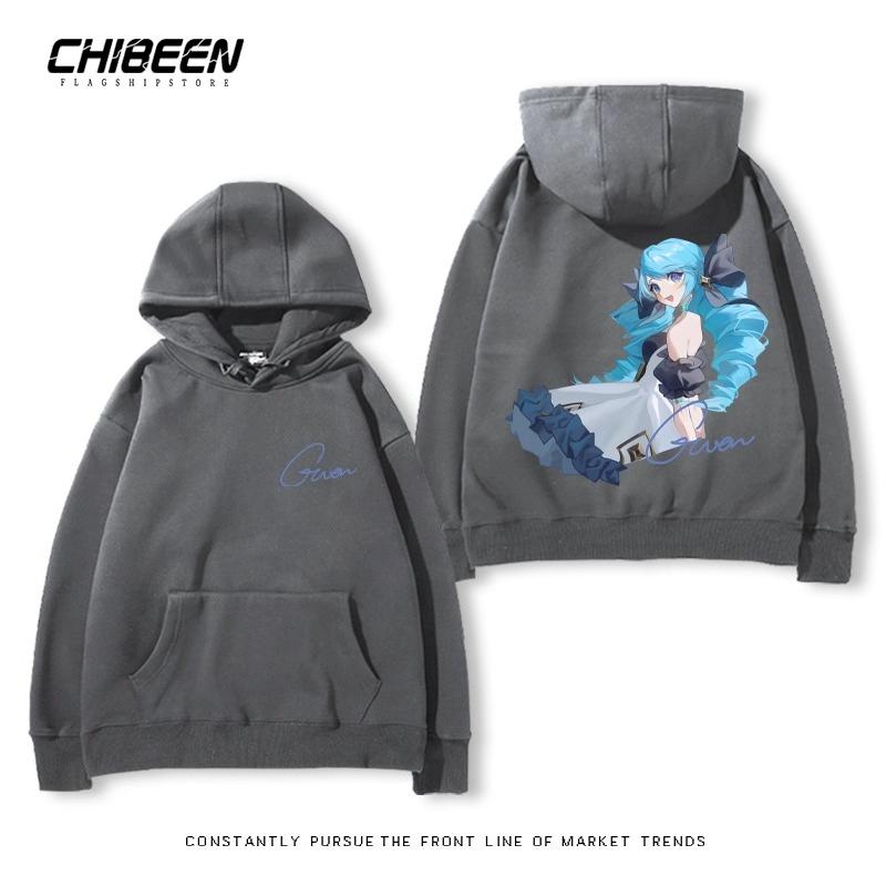 League of Legends LOL Lingluo Puppe Gwen Print Herren Kapuzensweatshirt Herbst und Winter Outdoor Plus Samt Locker Erwachsene Oberteile