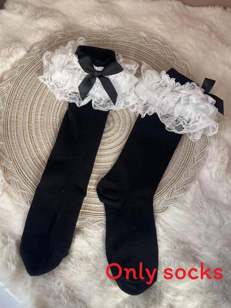 Lolita Lace Trim Cotton Knee Socks With Sweat Absorption For Girls