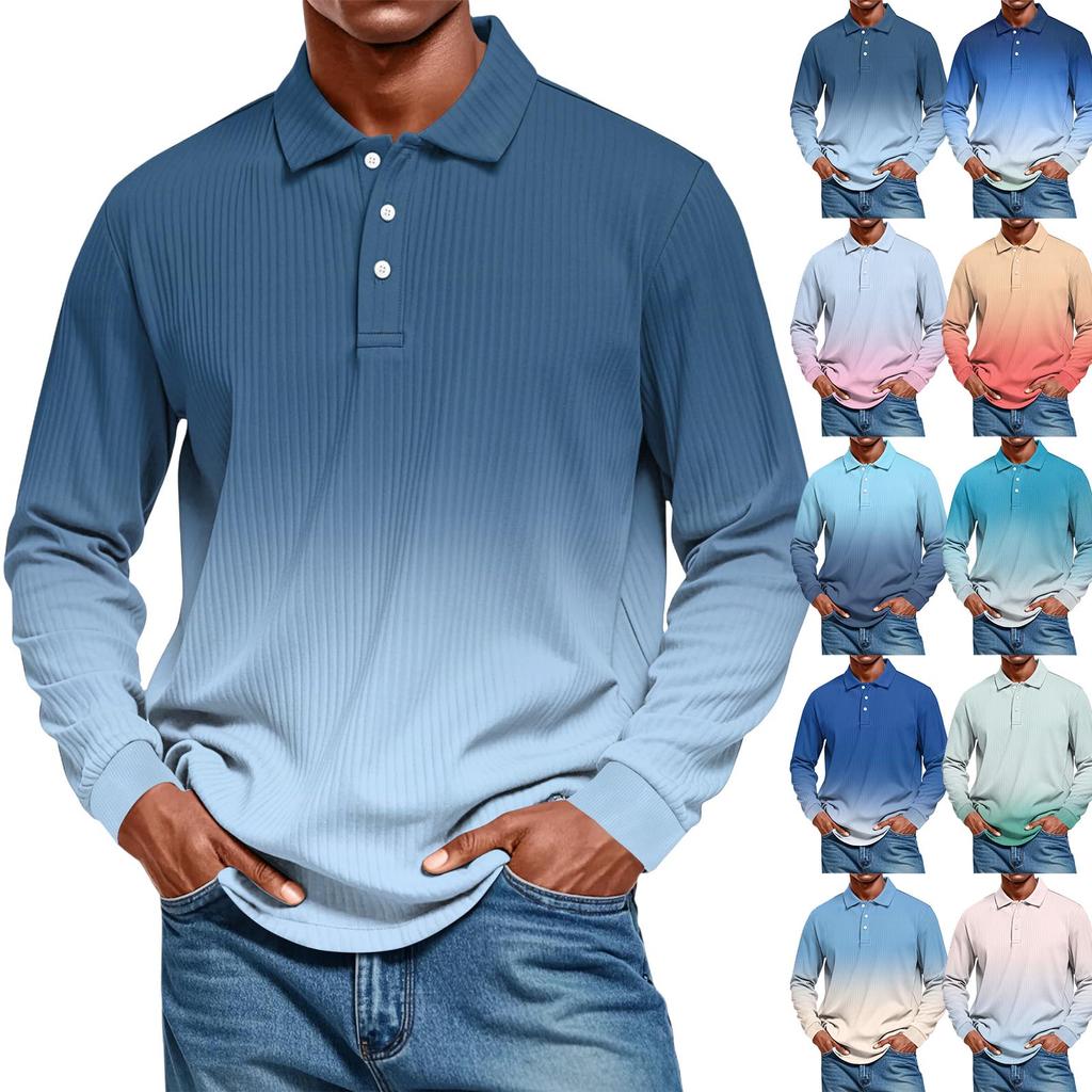 Men's Casual Style Solid Color Loose  Shirt Long-sleeved Top