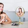 Wtrgas Makeup Tabletop Round 360 Degree Simple Magnifying Mirror Diameter Golden Mirror, Mirror, Double-Sided Mirror, Rotation, Design, 17.4cm,
