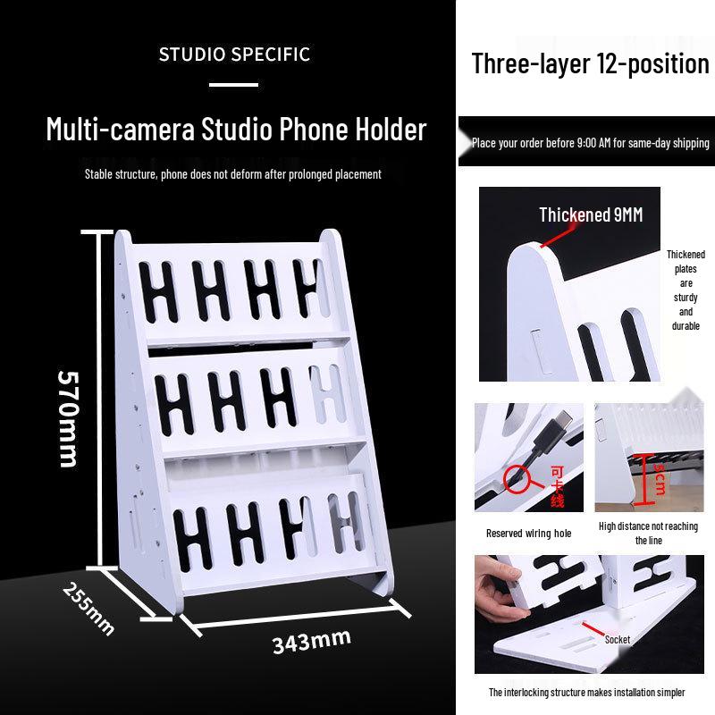 Multi-Camera Phone Holder: Floor & Desktop Stand with Charging Capability